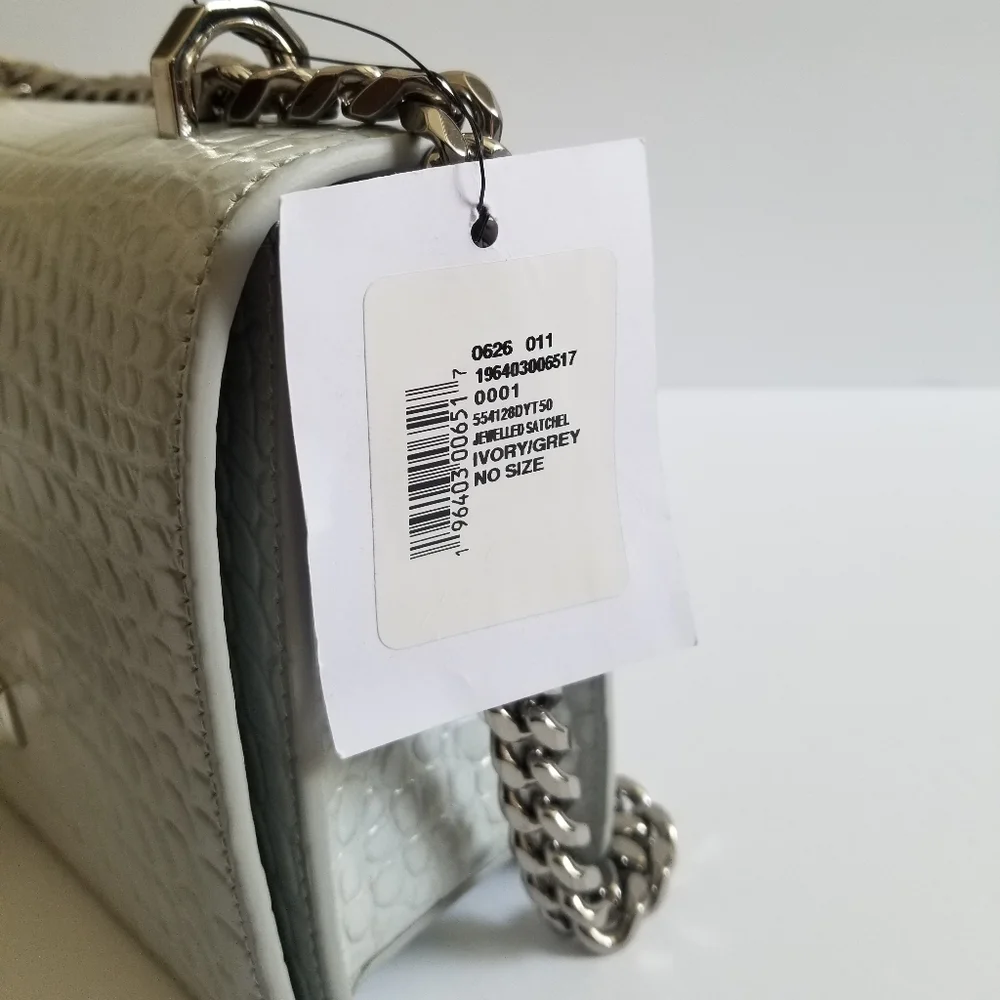 Alexander McQueen Medium Four Ring Croc-Embossed Leather Crossbody Light Gray - Picture 11 of 11